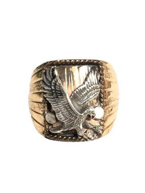 Navajo Artisan Eagle Vermeil Ring S. Ray Sterling Silver Native American Sz 8.75